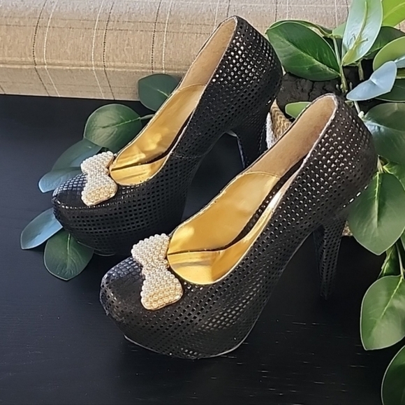 MUUY FRESOS MEXICO Platform Heels 7.5 8 Pearls Bows Goth Stilettos 5.50 Inch - Picture 17 of 17